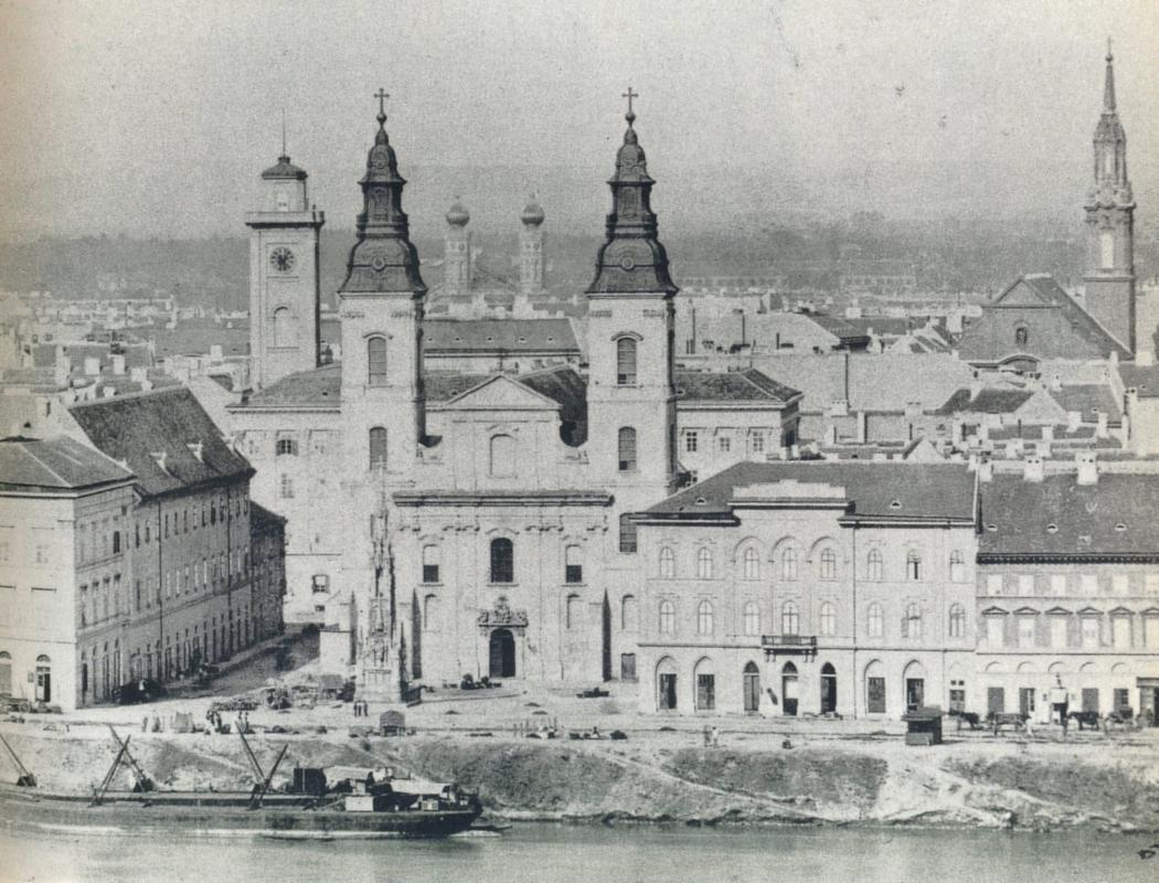 Városkép 1860 körül ott, ahol ma az Erzsébet híd pesti hídfője áll