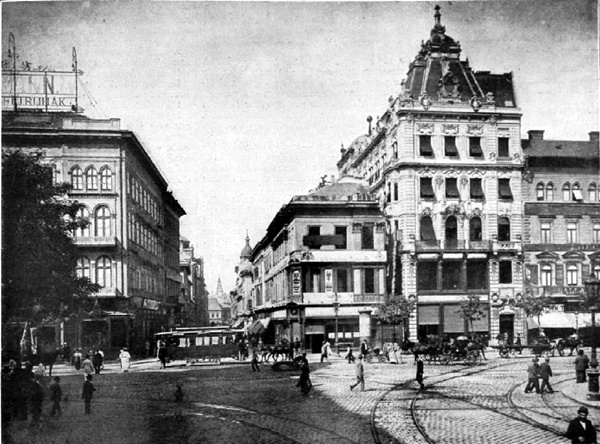A Kossuth Lajos (akkor: Hatvani) utca torkolata 1895 körül